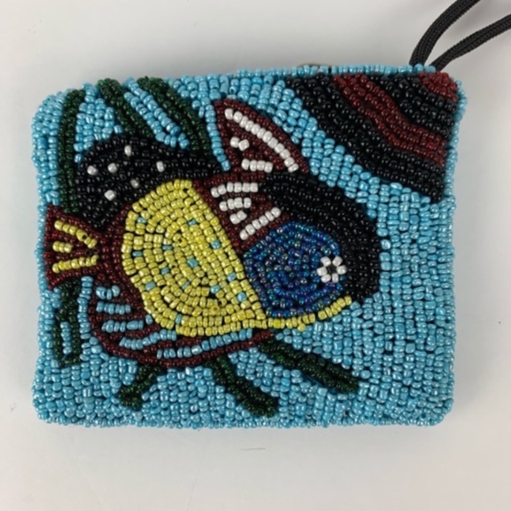 Beaded wristlet with strap, fish design